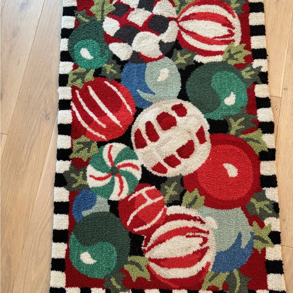 MacKenzie-Childs Jolly Ornaments Rug with Red and Green
